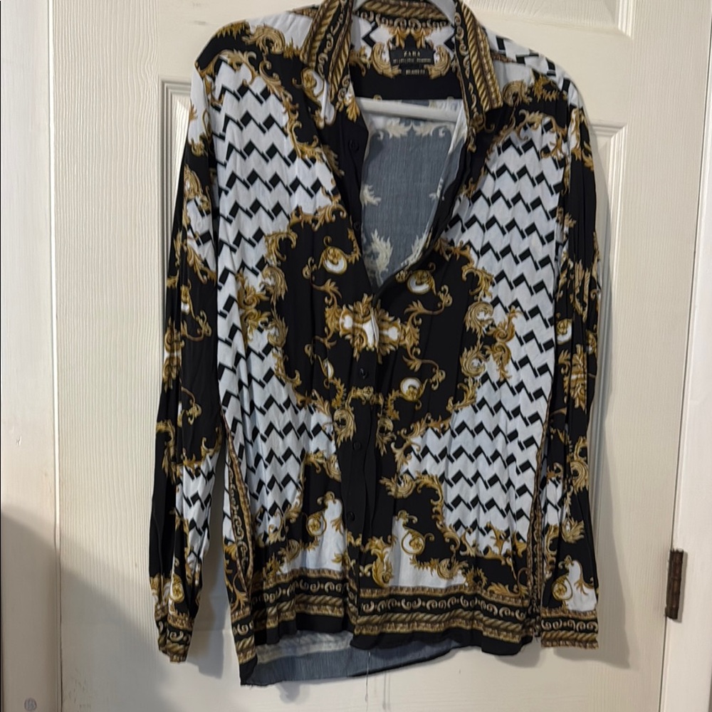 Black and Gold Patterned Long Sleeve Shirt